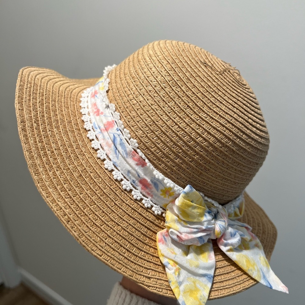 Stylish Straw Hat with Floral Bow - Picture 11 of 12